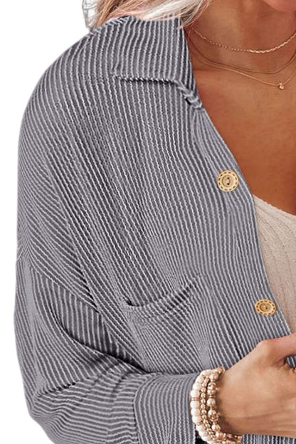 Striped Collared Neck Long Sleeve Shirt