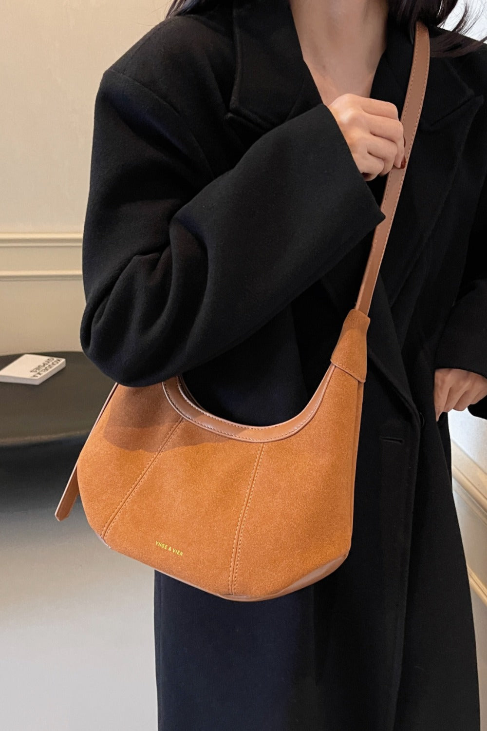 Suede Adjustable Strap Shoulder Bag