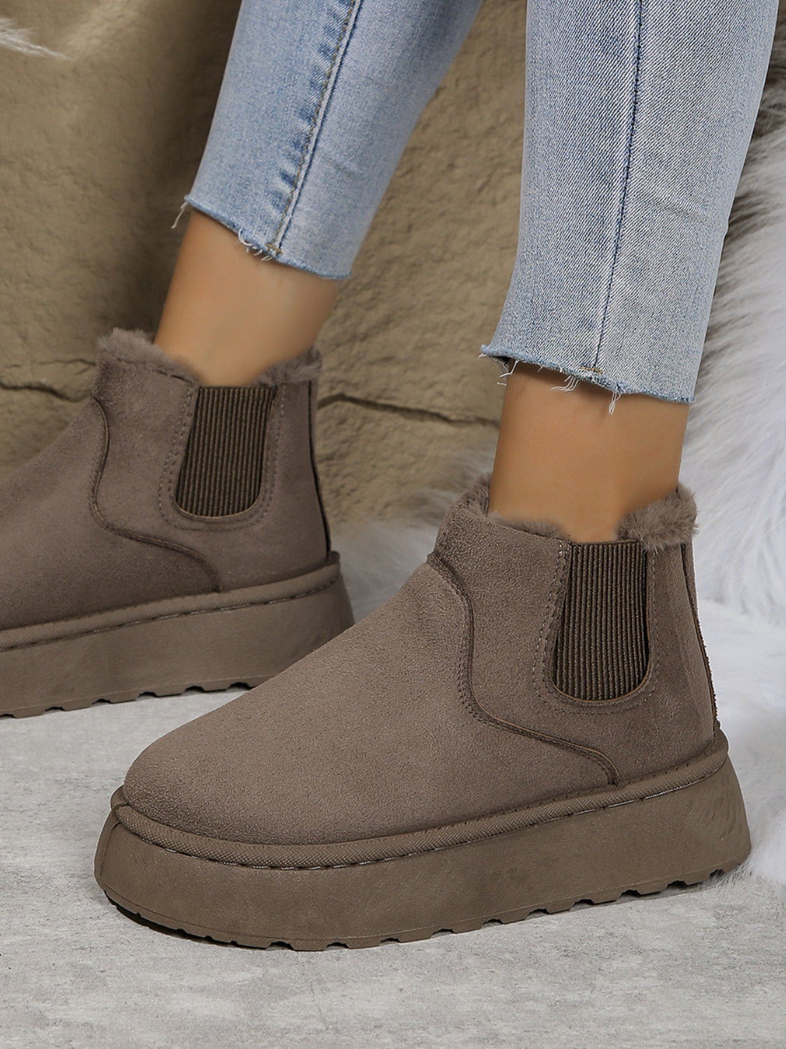 Suede Round Toe Platform Boots