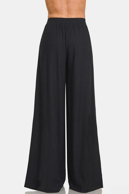 Z Pleated Linen Blend Wide Leg Pants