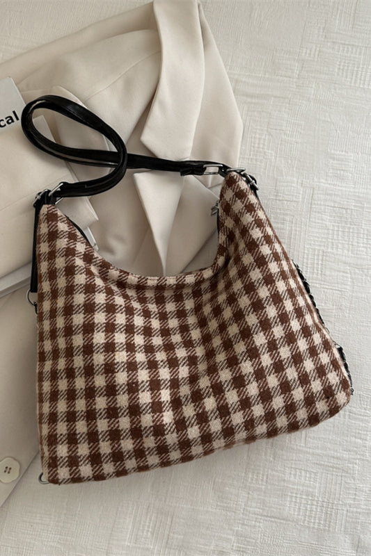 Plaid Adjustable Strap Handbag