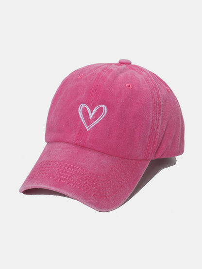 Embroidered Heart Washed Cotton Baseball Cap