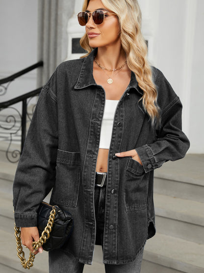 Removable Hood Button Up Long Sleeve Denim Jacket