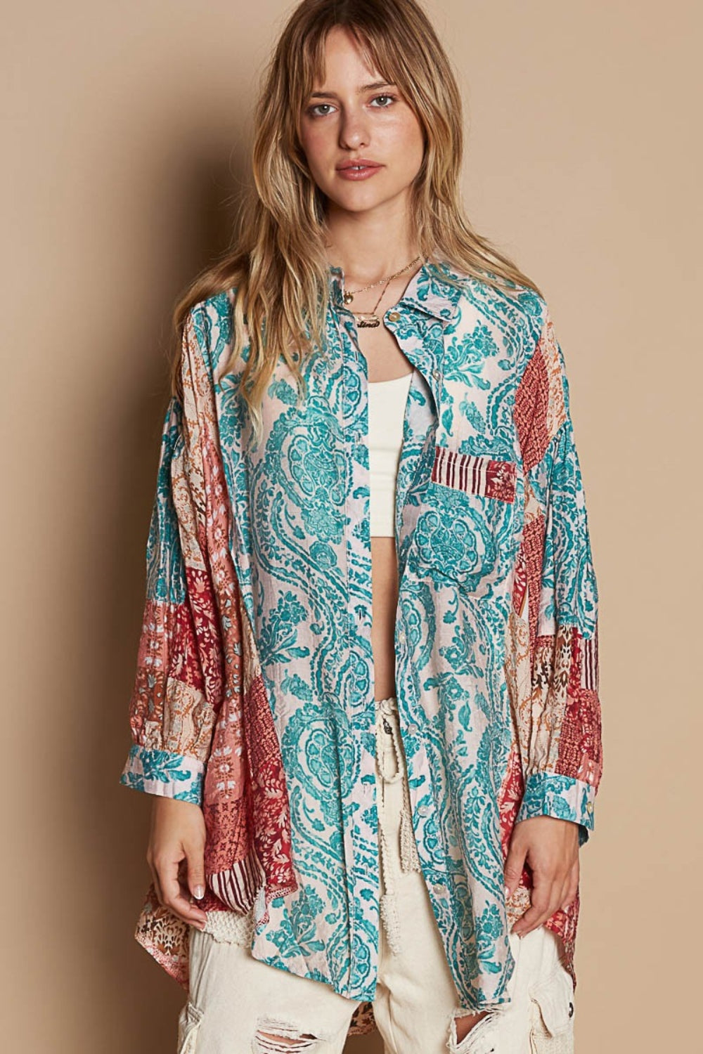 Long Sleeve Printed Button Down Shirt