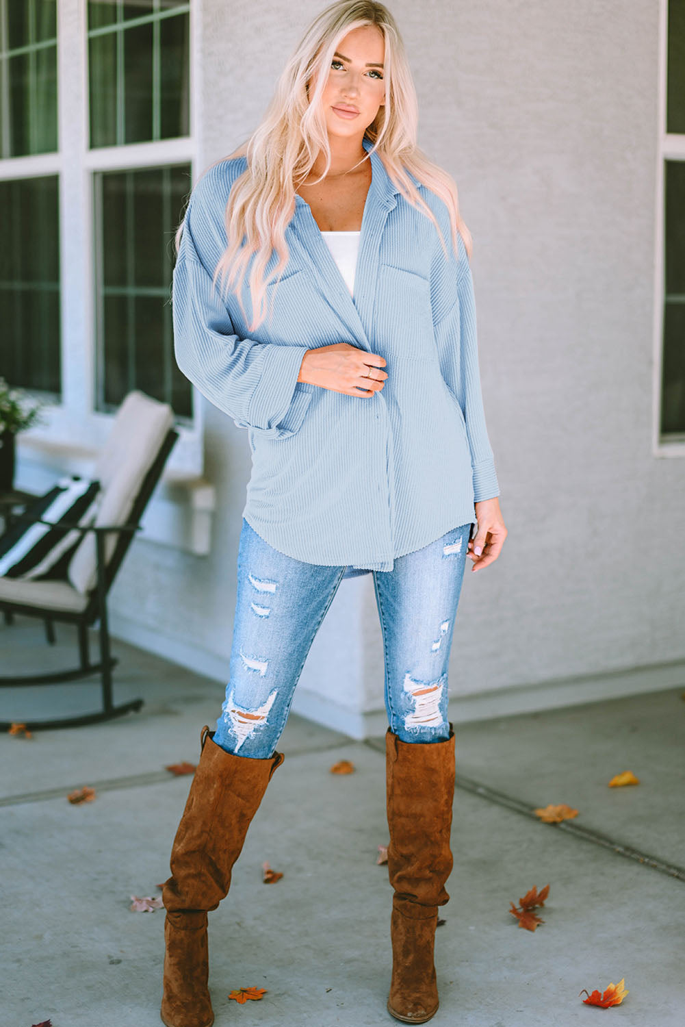 Striped Collared Neck Long Sleeve Shirt