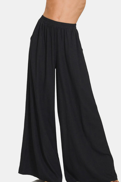 Z Pleated Linen Blend Wide Leg Pants