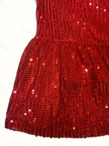 Full Size Sequin Round Neck Half Sleeve Mini Dress