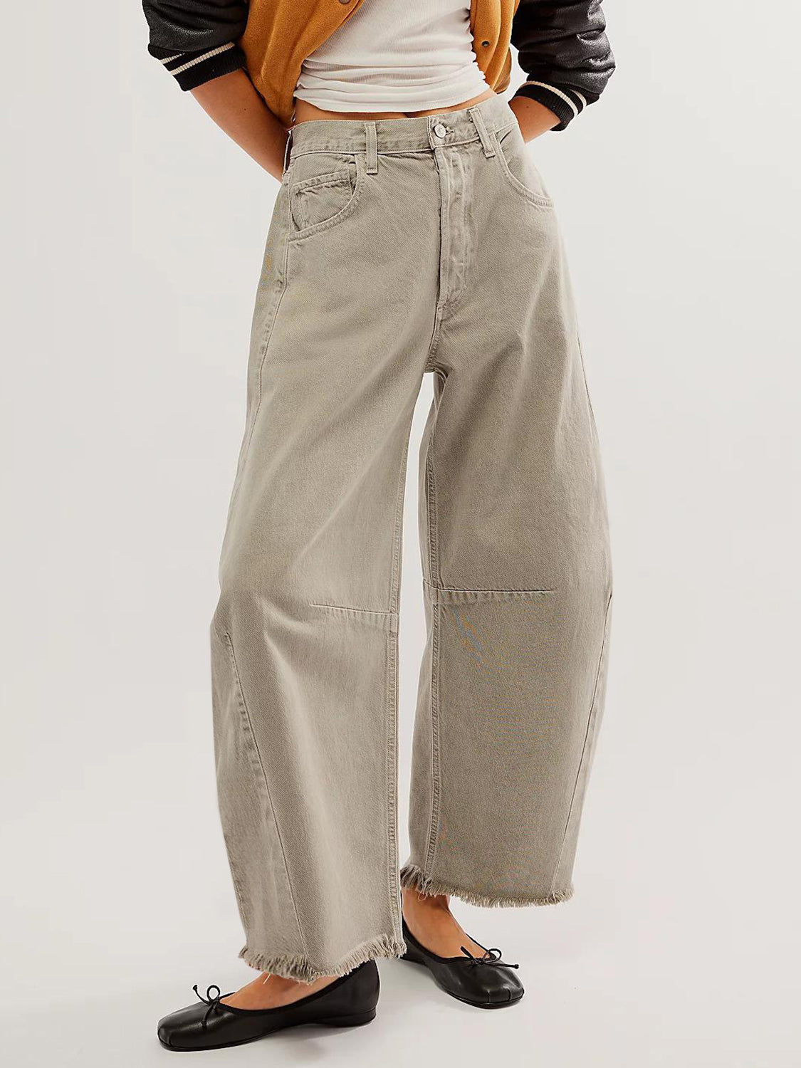 Raw Hem Wide Leg Jeans with Pockets