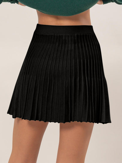 High Waist Knit Pleated Flare Mini Skirt