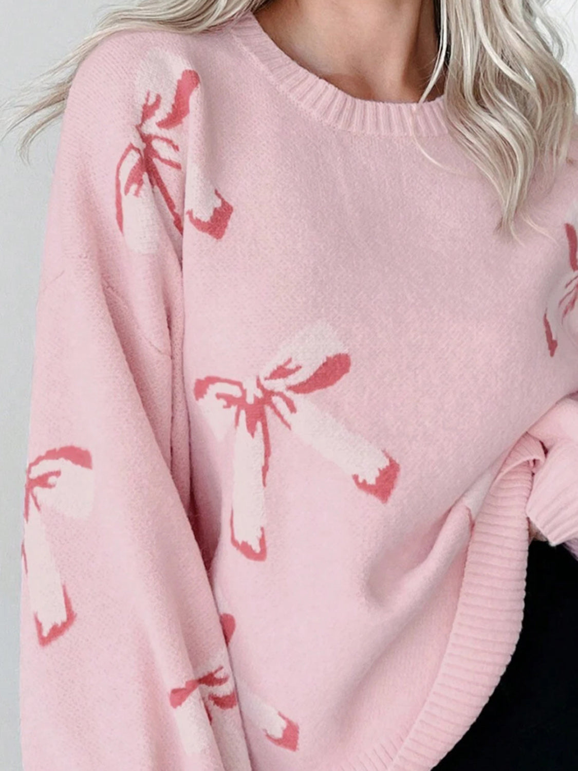 Bow Round Neck Long Sleeve Sweater