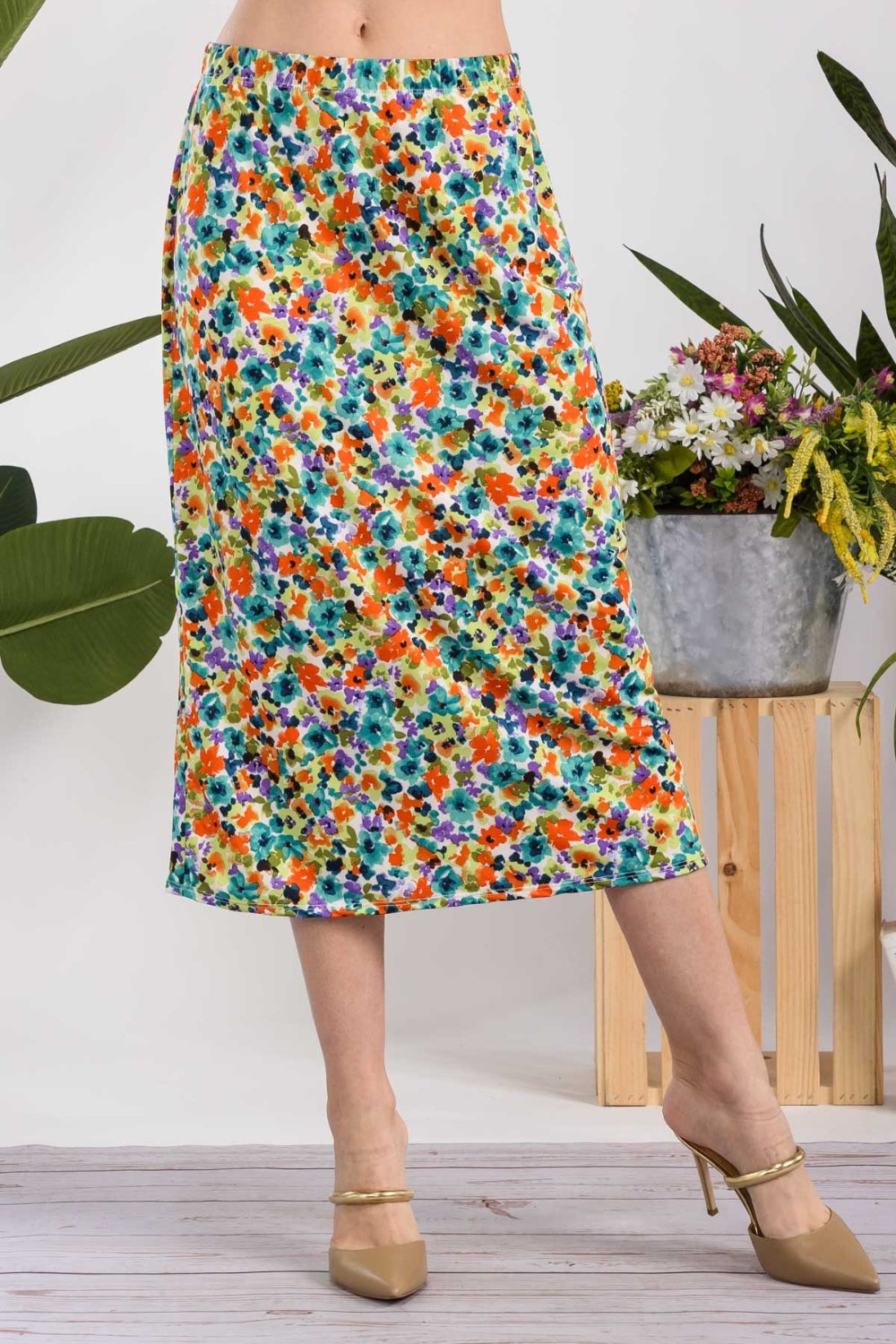 Floral A-Line Midi Skirt