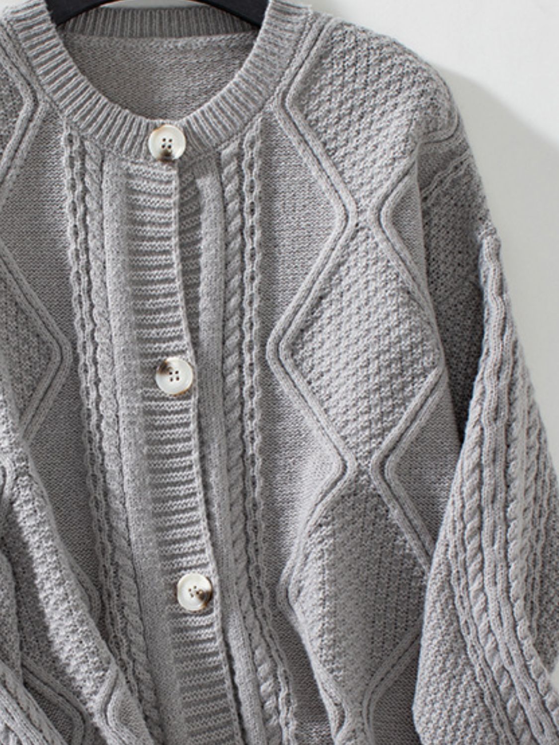 Cable-Knit Round Neck Button Up Cardigan