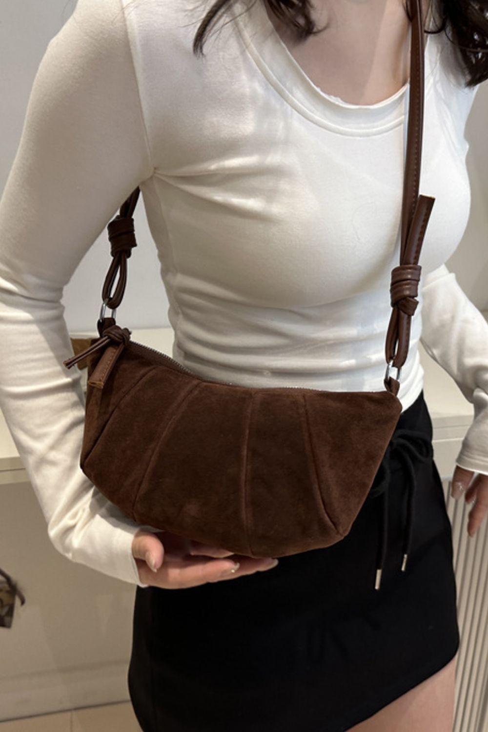 Suede Croissant Shape Shoulder Bag