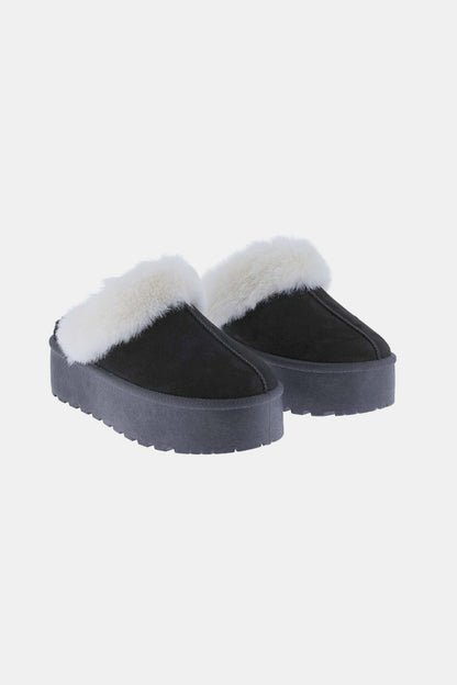 Thick Bottom Fur Trim Snow Slippers