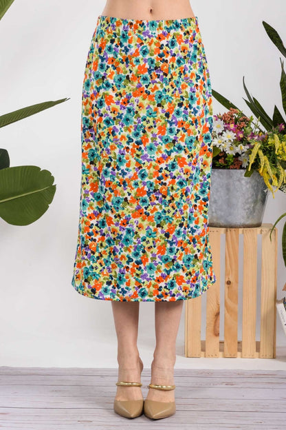 Floral A-Line Midi Skirt