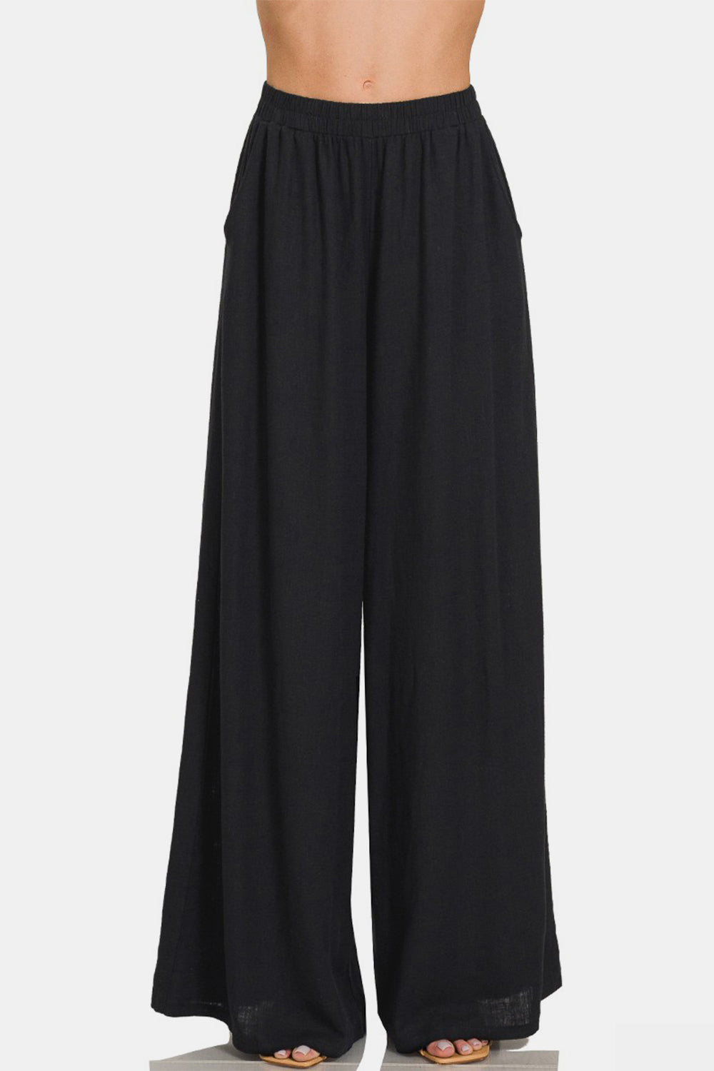 Z Pleated Linen Blend Wide Leg Pants