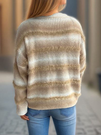 Gradient Round Neck Dropped Shoulder Sweater