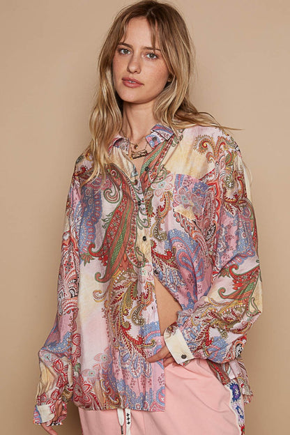 Button-Down Long Sleeve Paisley Print Shirt