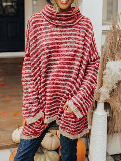 Striped Turtleneck Sweater with Pockets