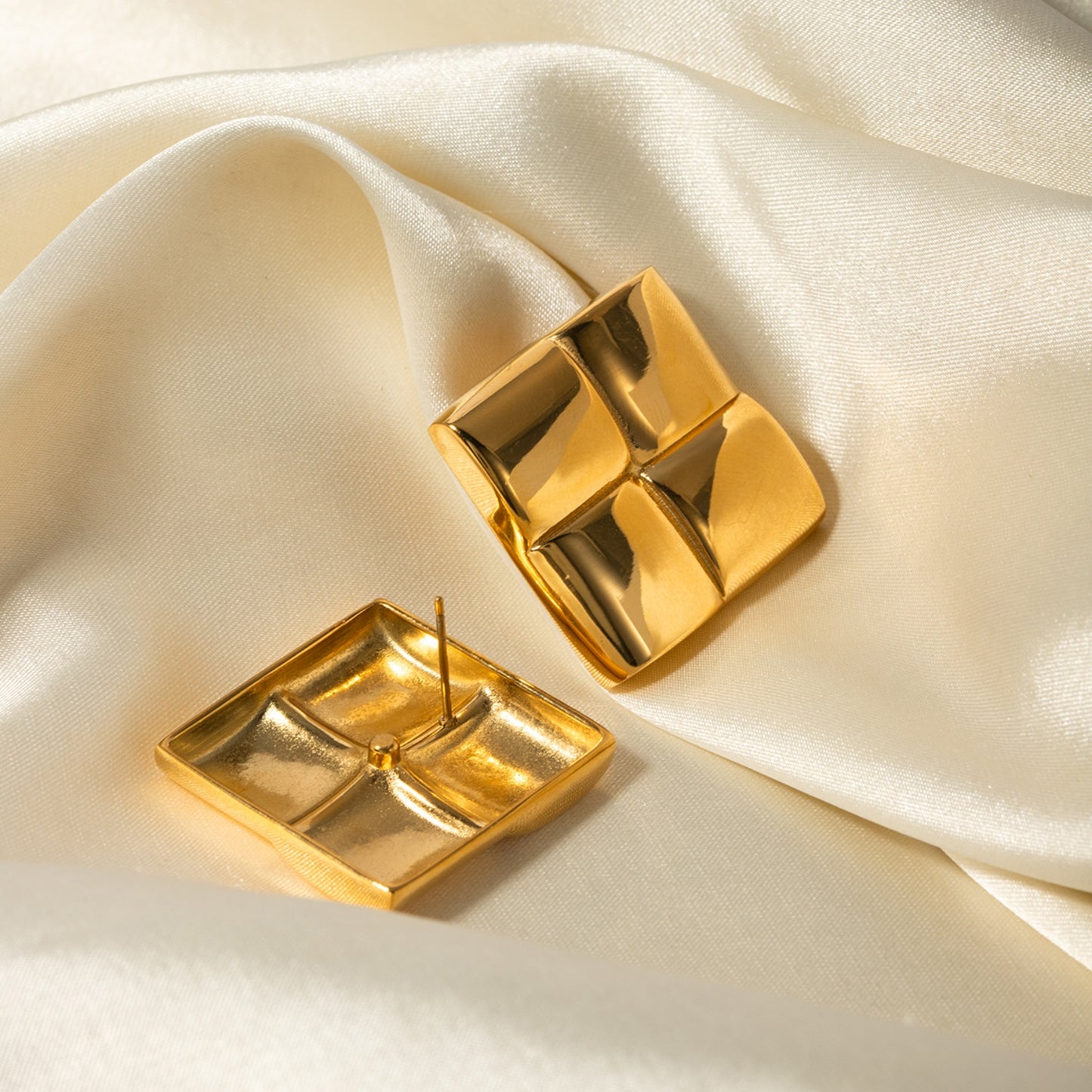 Stainless Steel 18K Gold-Plated Square Stud Earrings